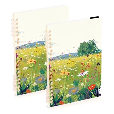 Imagem de Burbuja Cadernos Wildflowers, papel pautado universitário A5 com 60 folhas, fichário para escritório, 2 unidades