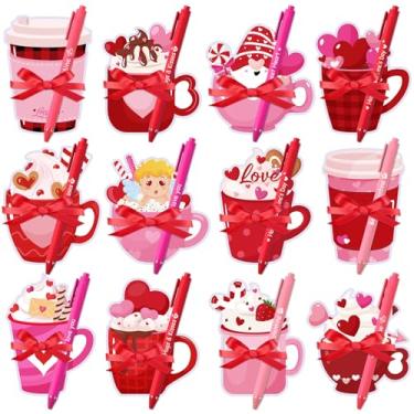 Imagem de Pasimy Pacote com 24 notas adesivas de dia dos namorados com canetas, fitas, presente de dia dos namorados para colegas de trabalho, escritório, vermelho, rosa, coração, urso, bloco de notas adesivas