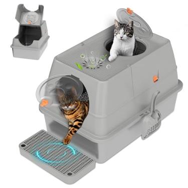 Imagem de Citylife Caixa de Areia de Aço Inoxidável com Tampa XL Grande Caixa de Metal Fechada Anti-vazamento Caixa de Areia Aço Inoxidável Inclui Colher, Tapete, Controle de Odor Fácil Limpeza, Cinza Claro
