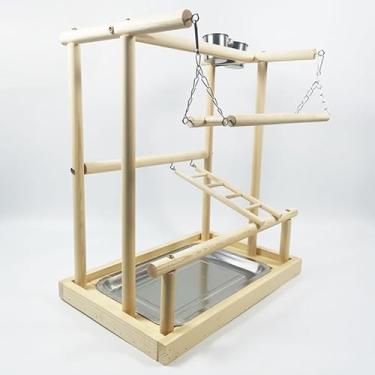 Imagem de Acouto Cercadinho Interativo para Ginásio Com Poleiro para Pássaros Com Escadas + Playground para Pássaros Madeira Saudável para Aliviar o Tédio + Suporte para Papagaio de Madeira para Centro de (#1)