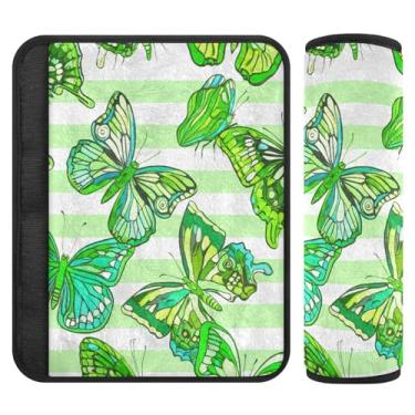Imagem de Burbuja Capa para cinto de segurança de carro Butterflies on Green Protetor de cinto de segurança de carro macio confortável para alça de ombro de assento, 1 par médio