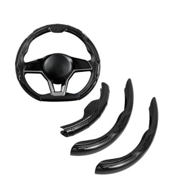 Imagem de HIBEYO Conjunto de 3 peças de capa de volante adequada para Toyota Camry RAV4 Sienna Highlander Avalon Prius Corolla Tacoma Tundra Acessórios 36.8-38.1 cm Material PVC padrão de fibra de carbono
