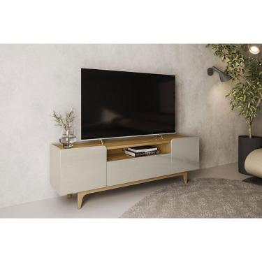 Imagem de Rack Bancada P/ Tv Até 75 Pol Orlando C/ 3 Portas E 1 Nicho 180cm Tauari/off White Brilho - Linea
