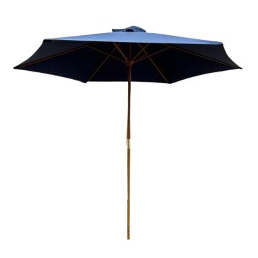 Imagem de Ombrelone Central de Madeira 3,00 metros Redondo Azul Guarda Sol Piscina Importway Iwobcm-300 Az