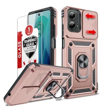 Imagem de LeYi Capa para Motorola G 5G 2024, Moto G 2024 com capa de câmera deslizante e protetor de tela, capa rígida [de grau militar] com suporte magnético para MotoG 5G 2024, ouro rosa
