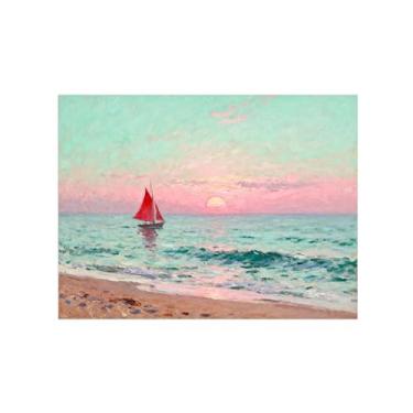 Imagem de BMZFYBS Arte de parede paisagem imagem em tela - praia mar barco - decoração moderna pintura - impressões para sala de estar quarto 60 x 80 cm 24 x 31 polegadas sem moldura