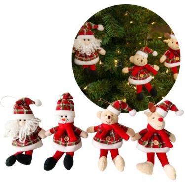 Imagem de Kit 4 Pelúcias Natal Pendente 22cm Papai Noel, Boneco de Neve, Urso e 