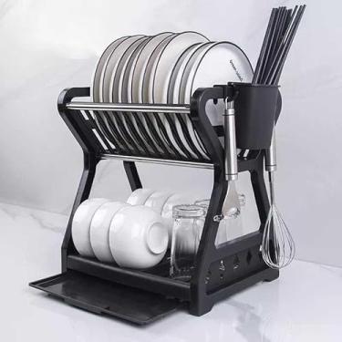 Imagem de Escorredor de Louça 2 Andares para Cozinha, Organizador de Pratos e Talheres, Secagem Eficiente