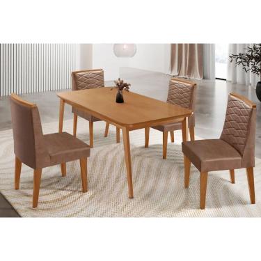 Imagem de Sala Jantar Mesa Havana Tampo Curvo 120cm+4 Cadeiras Maldivas Madeira Naturale - Capuccino/Corano Capuccino - Rufato