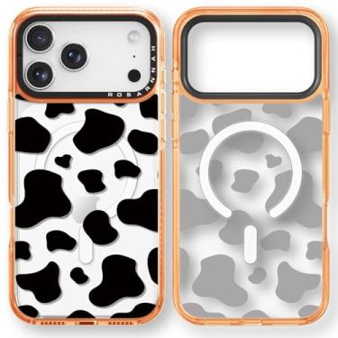 Imagem de Rosarnnah Capa para iPhone 17 Pro fofa - compatível com Magsafe - Capa de telefone à prova de choque com proteção contra quedas de grau militar de 2 m - Design com estampa de vaca leiteira (16,3 cm