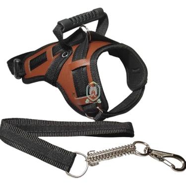 Imagem de Coleira Peitoral em Couro Sintético para Cachorro com Guia – Peitoral Ajustável Resistente, Confortável e Seguro para Passeios(MARROM,PP)