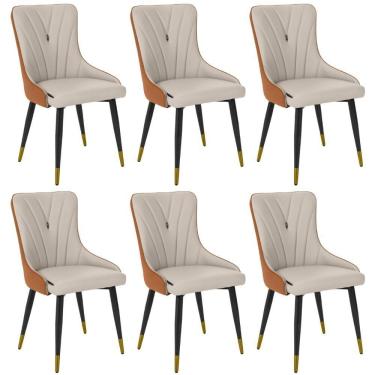 Imagem de Kit 6 Cadeiras De Jantar Estofada Verona Design Italiano Encosto Anatômico Base Metálica Reforçada - Bege-caramelo
