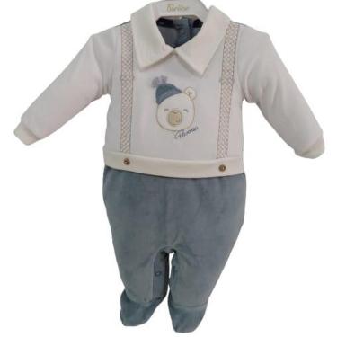 Imagem de Macacão Longo Luxo Plush Bebê Menino Paraiso Bordado 12948 - Verde Petro - M ( 3 - 6 MESES )-Masculino