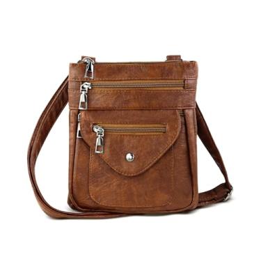 Imagem de AfitLulu Bolsas transversais para mulheres, bolsa transversal de 6 bolsos com alça ajustável, bolsas de ombro femininas médias com zíper, Marrom, Medium