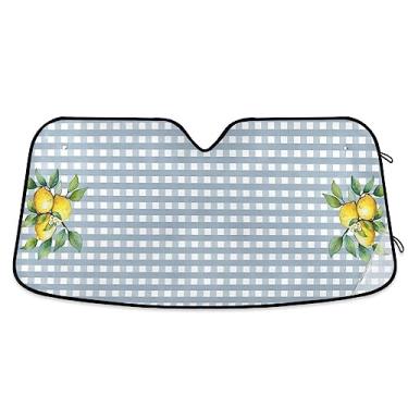 Imagem de Persianas de sol de carro de limão em aquarela quadriculada, persiana de janela de carro, proteção UV dobrável para janela de carro