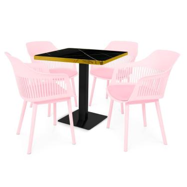 Imagem de Conjunto Mesa De Jantar Quadrada Venezia 70x70cm Preta Com 4 Cadeiras Estofadas Marcela - Rosa
