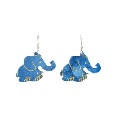 Imagem de Kokoma Brincos pendentes de elefante para mulheres, brincos de animais fofos de acrílico, boêmio, selva, elefante pendurado, moda, acessório de joias