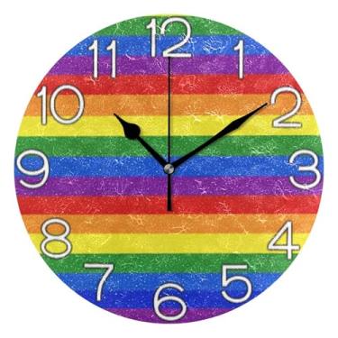 Imagem de Relógio de parede analógico decorativo relógio de cozinha bonito estético silencioso sem tique-taque, decoração de parede vintage sala de estar arco-íris listrado colorido, 25 cm, ponteiros pretos