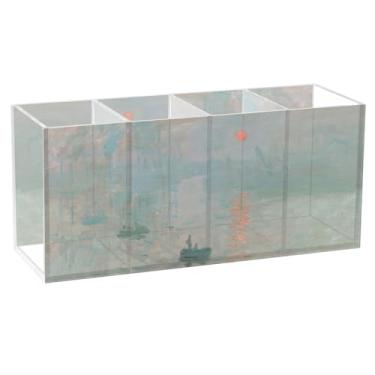 Imagem de TSENQUE Porta-lápis de mesa bonito Monet impressão do nascer do sol acrílico porta-lápis organizador de canetas, copos marcadores, organizador personalizado para decoração de mesa de escritório