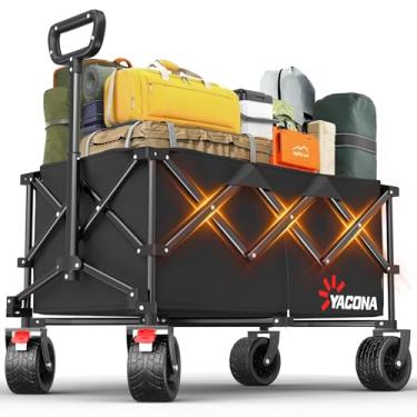 Imagem de Carrinhos dobráveis extragrandes dobráveis de 204 kg, vagões de praia dobráveis resistentes com rodas grandes para todos os terrenos, carrinhos utilitários para mantimentos, acampamento ao ar livre