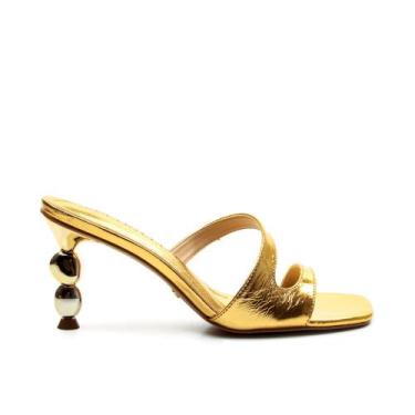 Imagem de Tamanco Couro Ouro Salto Médio Cecconello 2815002-2, Ouro, 37