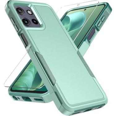 Imagem de Capa para Motorola Moto G 5G 2026 com protetor de tela de vidro temperado, proteção resistente contra quedas, capa protetora de celular resistente à prova de choque à prova de poeira, verde claro