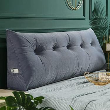 Imagem de Almofada triangular para cabeceira com capa removível, almofada de leitura triangular, almofada de cabeceira de cunha de cor sólida para cama, sofá, quarto, cinza b, 150 x 50 x 20 cm