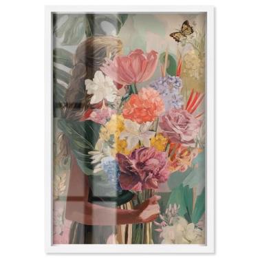 Imagem de Woman Basked in Flowers II Shadowbox Print Floral Glam Wall Art por Art Remedy, moldura branca, 43 x 63 cm