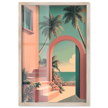 Imagem de Through the Arch and the Palms Shadowbox Print Coastal Wall Art por Art Remedy, moldura loira, 53 x 78 cm