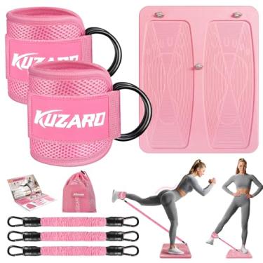 Imagem de KUZARO Equipamento de treino para glúteos, equipamento de exercício para pernas e quadril para mulheres, faixas de resistência com tiras no tornozelo e prancha de exercícios para ginástica em casa