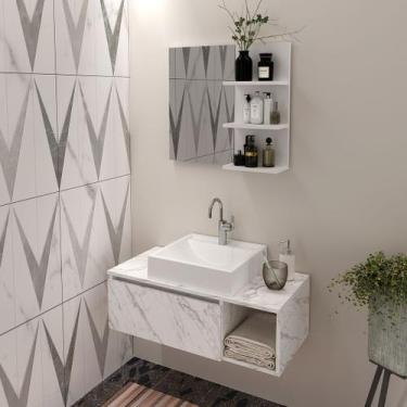 Imagem de Conjunto de Banheiro com Balcão Gabinete Suspenso 1 Porta e Nicho e Es