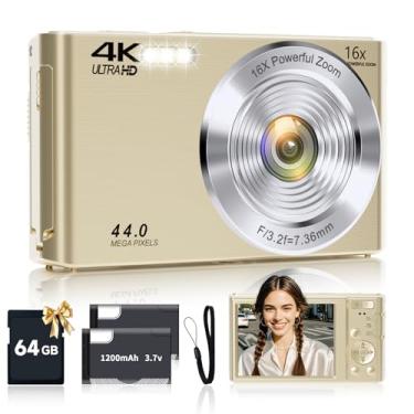 Imagem de Câmera digital 4K para fotografia com WiFi, 44 MP, zoom 16x, antivibração, pacote com cartão micro SD de 64 GB
