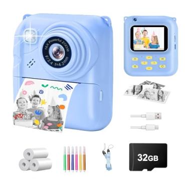 Imagem de Câmera de impressão instantânea para crianças, câmera de vídeo 1080p com 3 rolos de impressão, cartão de 32 GB e capa fofa, presente para meninas e meninos de 3 a 12 anos, câmera digital infantil com