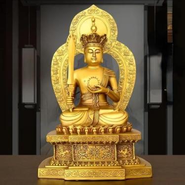 Imagem de FENNYYAR Bodhisattva de cobre Estátua de ofertas budistas domésticas, 26 cm 26 cm, artesanato de escultura do guardião do zodíaco