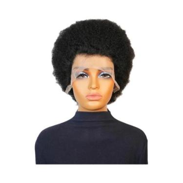 Imagem de Peruca Curta Afro Kinky Cacheada Com Renda Frontal Preta 13X4 De Cabel
