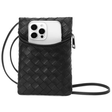 Imagem de BBORGDC Bolsa feminina transversal pequena para celular com alça de ombro, Preto/PVC trançado grosso, Moda casual