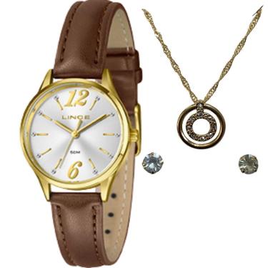 Imagem de Relogio Kit Feminino Lince Original LRCH240L30KOG5S2NX Pulseira Couro Marrom-Feminino