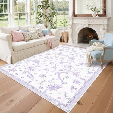 Imagem de GarveeHome Tapete roxo de 20 x 25 cm para sala de estar, tapetes roxos para quarto de meninas com pelo baixo macio, floral 20 x 25 cm, lavanda para sala de jantar, berçário, sala de jogos, dormitório