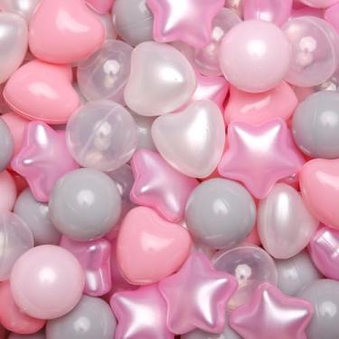 Imagem de Realhaha Bolas Star Ball Pits para crianças, 100 peças de bolas de plástico para bebês, bolas de brincar para piscina, escorregador, cercadinho para meninos e meninas, cinza e rosa