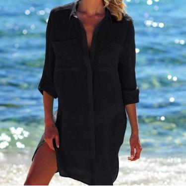 Imagem de N-E0201-Camisa Blusa Camisão Saída Praia Básico Versátil Clássico - XU