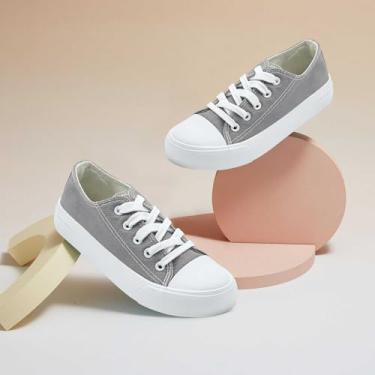Imagem de Tênis de lona para meninas, meninos, crianças, cano baixo, sem cadarço, moderno, cano alto, lona, clássico, casual, tênis, Cinza, 10 Toddler