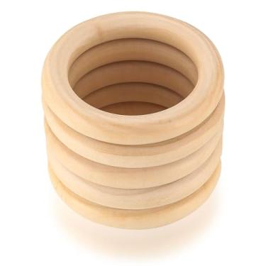 Imagem de Anéis de madeira natural inacabados para artesanato - 5 peças de anéis de artesanato de madeira em branco - Conectores pendentes para fabricação de joias e suprimentos de macramê (tamanho: 45 mm)