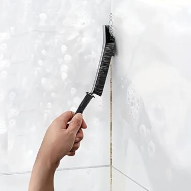 Imagem de 1 escova de limpeza de cabo longo com cerdas duras - estrutura de metal resistente, aderência ergonômica e cabeça removível para porta/janela/azulejo/piso de azulejo/vaso sanitário/chuveiro/pia