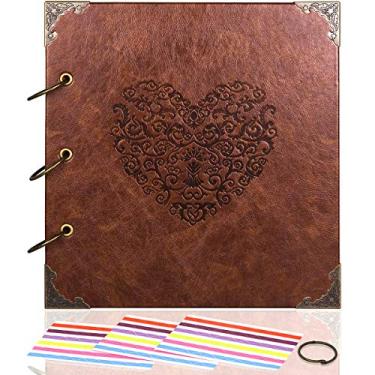 Imagem de CenterZ Vintage Photo Album DIY Scrapbook - 10x10 inch 50 Pages Double Sided, PU Leather Cover Three-Ring Binder Picture Booth Albums with 6 Colors 306pcs Self Adhesive Photos Corners for Memory Keep