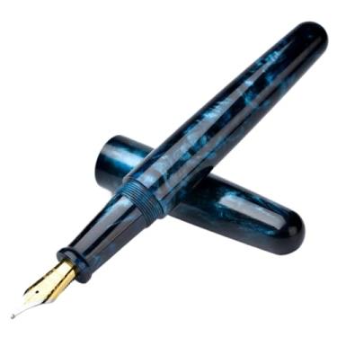 Imagem de AXPTI Caneta-tinteiro de resina acrílica azul preta tamanho grande EF/F/M caneta de tinta bonita caneta de presente de luxo para escritório escola de negócios (EF 0,38 mm)