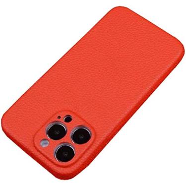 Imagem de EKESA Capa de telefone traseira, para Apple iPhone 14 Plus 6,7 polegadas 2022 couro genuíno à prova de choque capa padrão de lichia [proteção de câmera atualizada] (cor: vermelho)