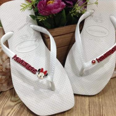 Imagem de havaianas personalizadas com pingentes, Branco, 35/36