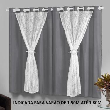 Imagem de Cortina Renda com Forro 2,20m Janela Curta Cinza Marrocos - Casa Impér