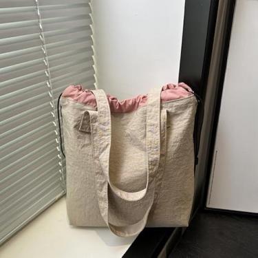Imagem de Bolsa de ombro vintage com cordão – Bolsa feminina casual de grande capacidade, moda primavera, Caqui, Bolsa de mão