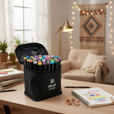 Imagem de Estojo com 48 Canetas de Colorir Hidrográficas Ponta Fina, Cores Vibrantes, Ideal para Desenho, Pintura, Escola, Artesanato, Infantil e Adulto, Uso Artístico e Escolar